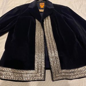 Tory Burch Blazer Navy  blue with silver fly sequin on center and sleeves